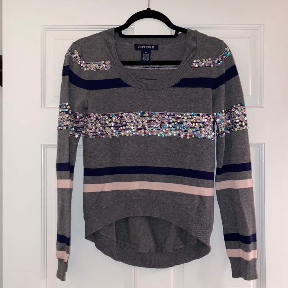Gray stripe and sparkle sweater